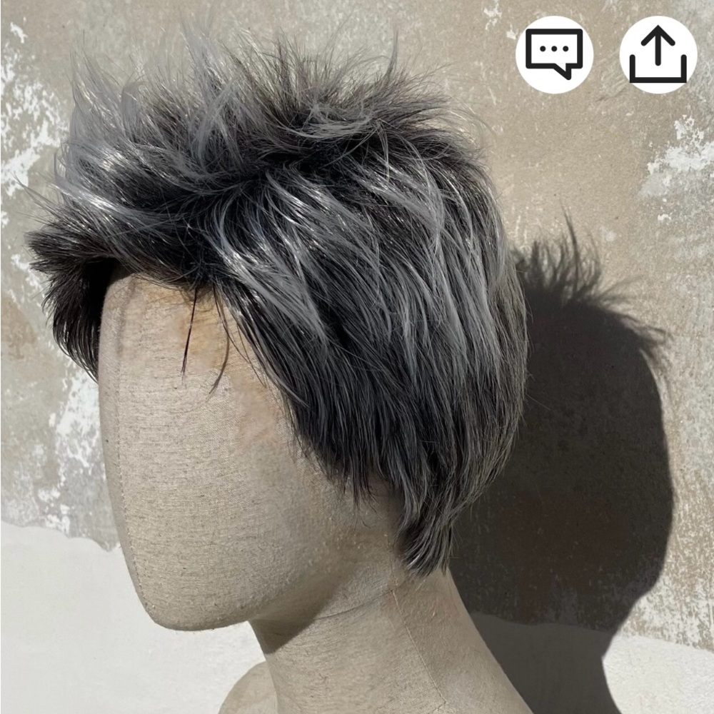 Wig Silver Rooted choppy short pixie cut wig.